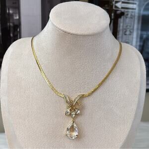 D'Orlan Gold Plated Necklace with Pendant Swarovski Crystals 16-17" Length